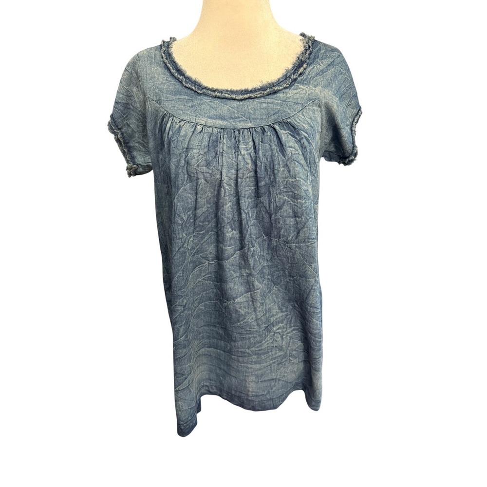 AG Adriano Goldschmied Women Blue Crinkle Cotton Top Size Small NEW
